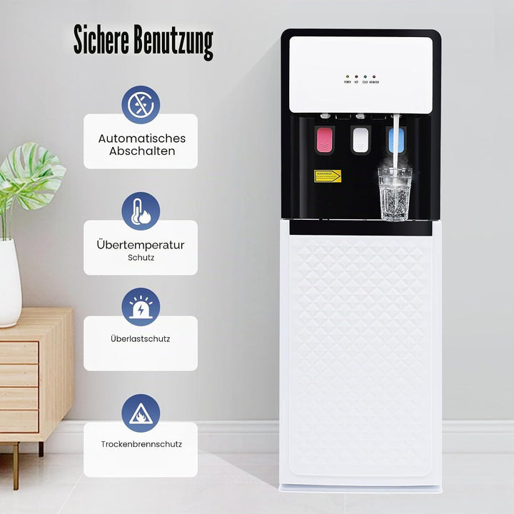 500W Wasserspender Bodenstehender Wasserspender mit Thermostat Schutzfunktion Kalt Heiss Doppelfunkt