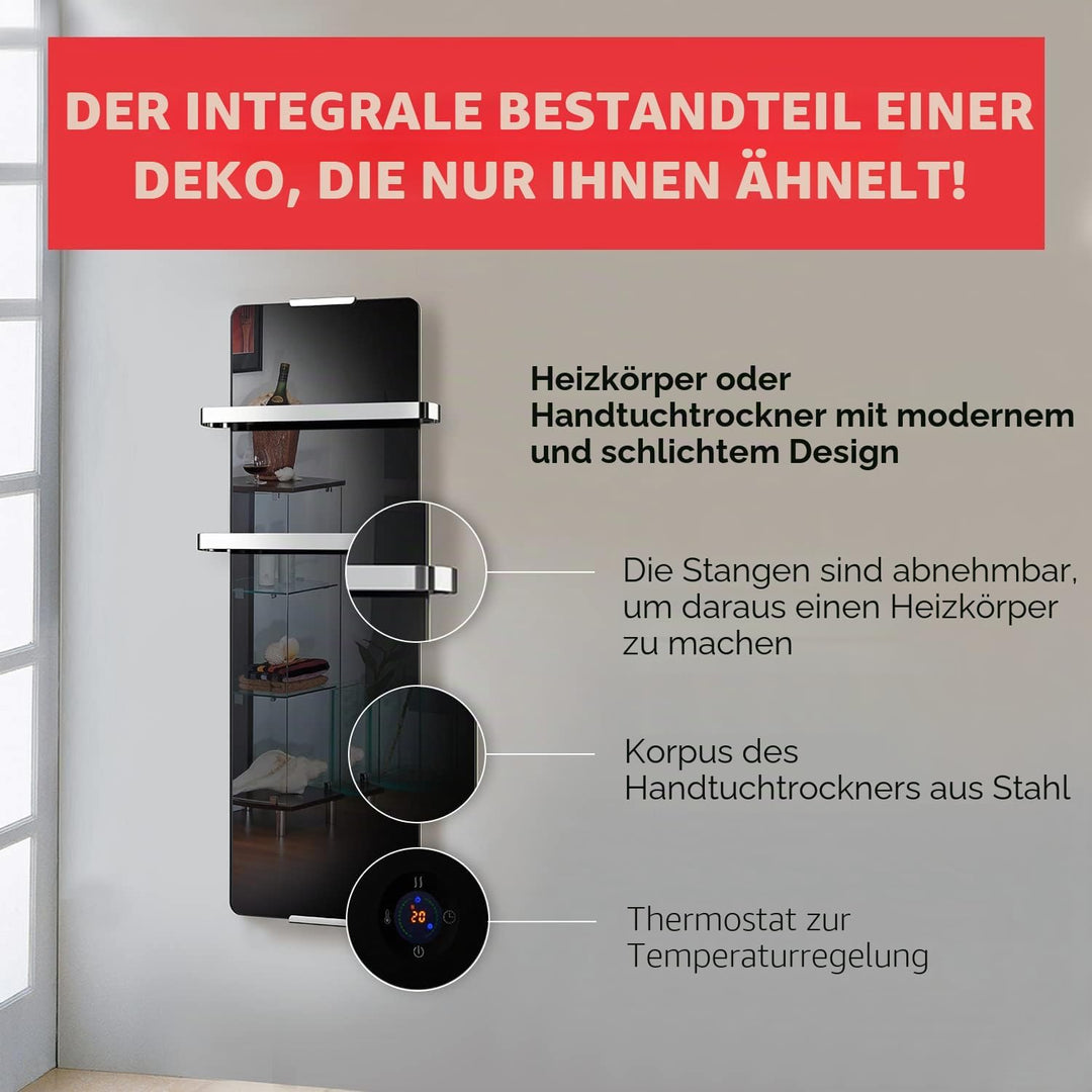 CHEMIN'ARTE Badheizkörper Elektrisch 1200W, Handtuchwärmer Elektrisch, Handtuchtrockner Elektrisch,