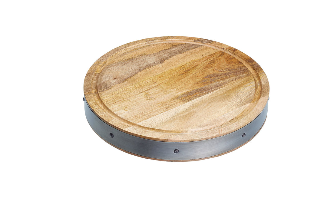 KitchenCraft Schneidebrett Industrial Kitchen 36 x 5 cm, Holz, Beige/grau, 30 x 18 x 18 cm Rund, Run