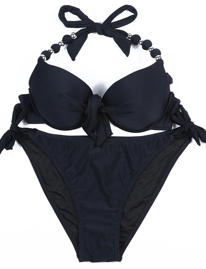 Damen Seitlich Gebunden Bikini Sets Abnehmbar Bademode Push up Bikinioberteil mit Nackenträger XS Sc