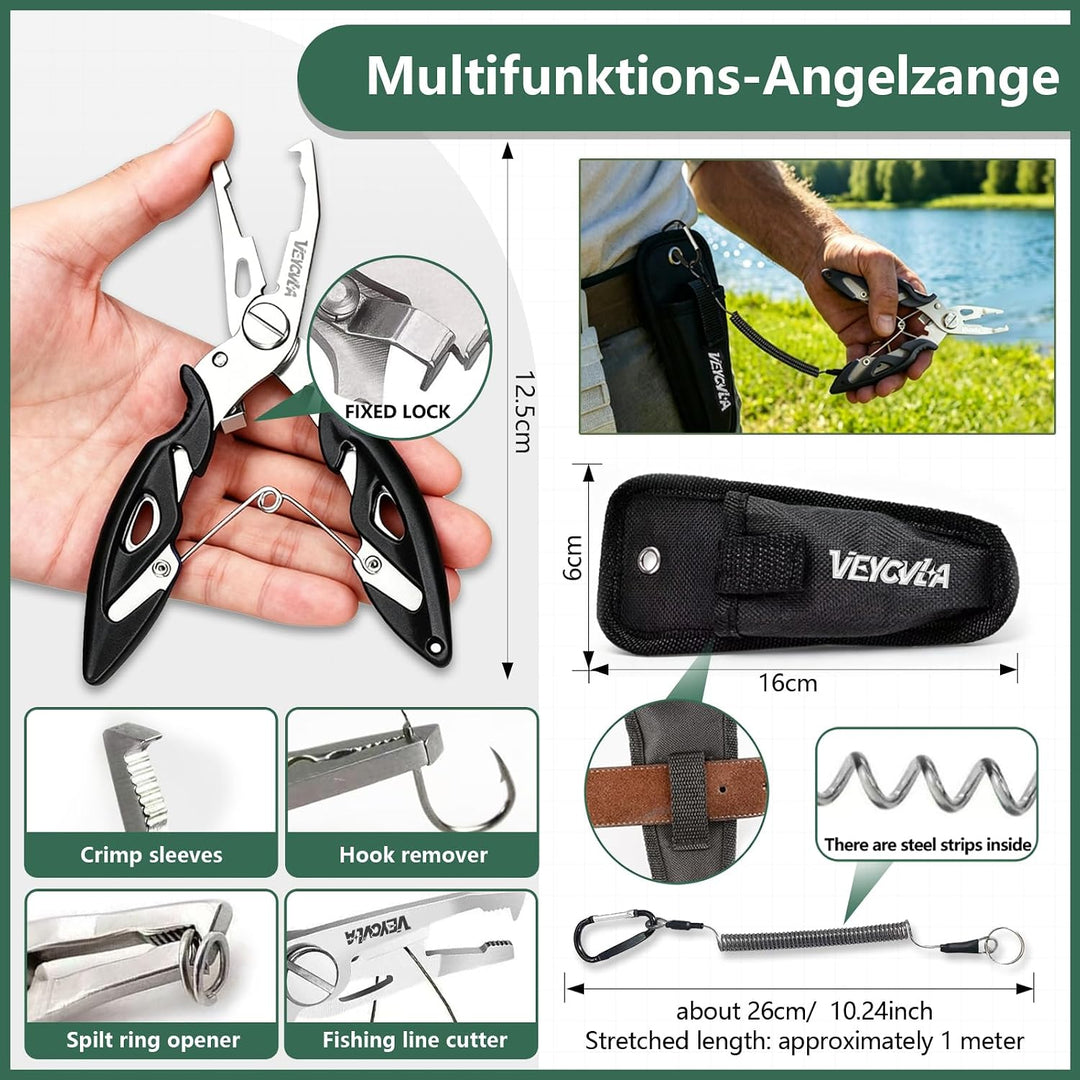 376 Stück Angelzubehör Set,Angeln Köder Set Angelkoffer mit Zubehör- Fischtöter Angelzange Hakenlöse