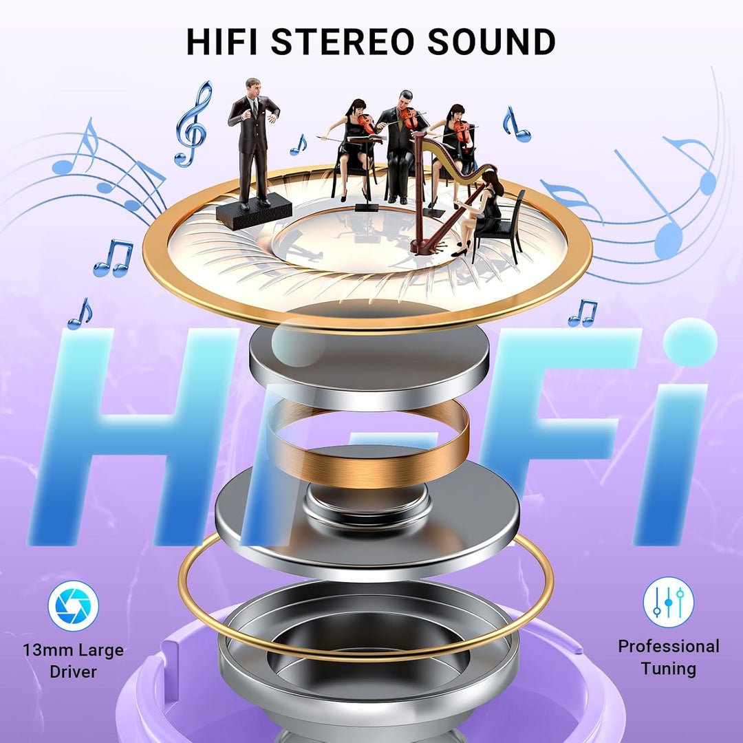 AOVOCE Kabellose Kopfhörer Bluetooth 5.3, HiFi-Stereo-Bluetooth-Kopfhörer, eingebauter Geräuschunter