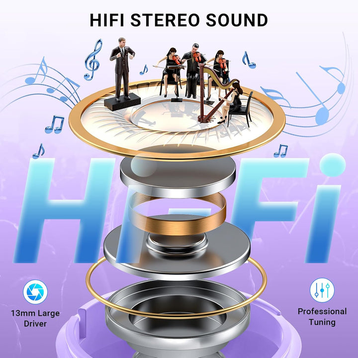 AOVOCE Kabellose Kopfhörer Bluetooth 5.3, HiFi-Stereo-Bluetooth-Kopfhörer, eingebauter Geräuschunter