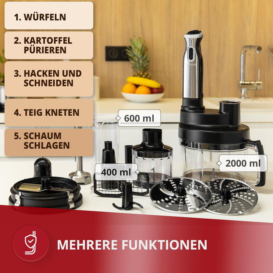 MPM - Komplette Küchenmaschine - Küchenmaschine mit Zubehör - Küchenroboter Schwarz - 800W, 800W
