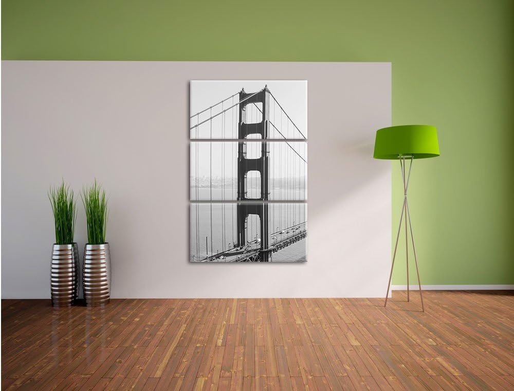 Pixxprint Golden Gate Bridge San Francisco / 3-Teilig/Gesamtmass 120cm Leinwandbild bespannt auf Hol