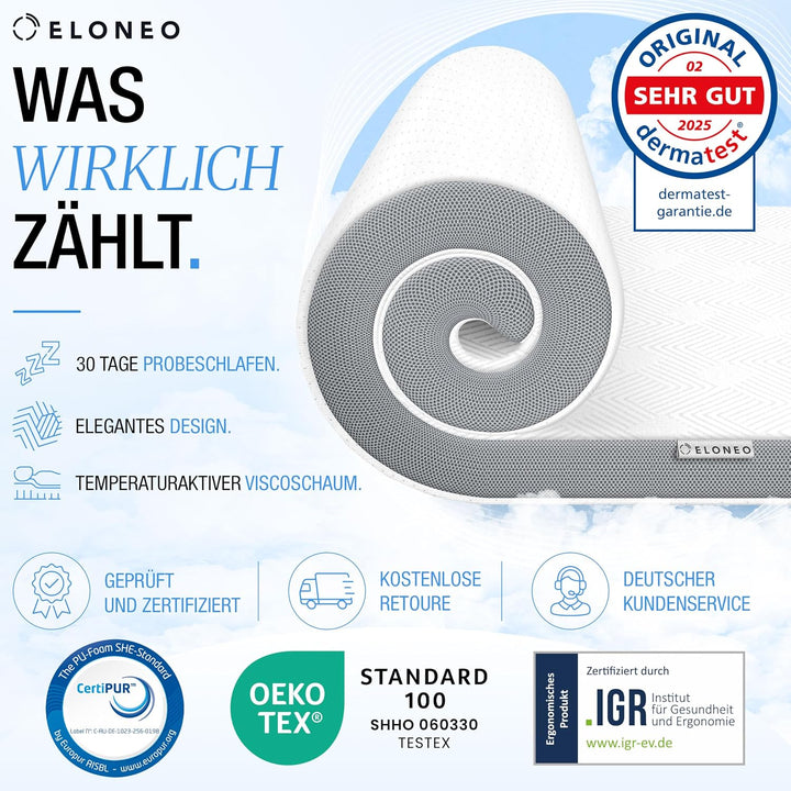 maxVitalis Viscoelastischer Matratzen Topper 90x190cm, Matratzentopper mit Memory Foam Effekt, 4 cm