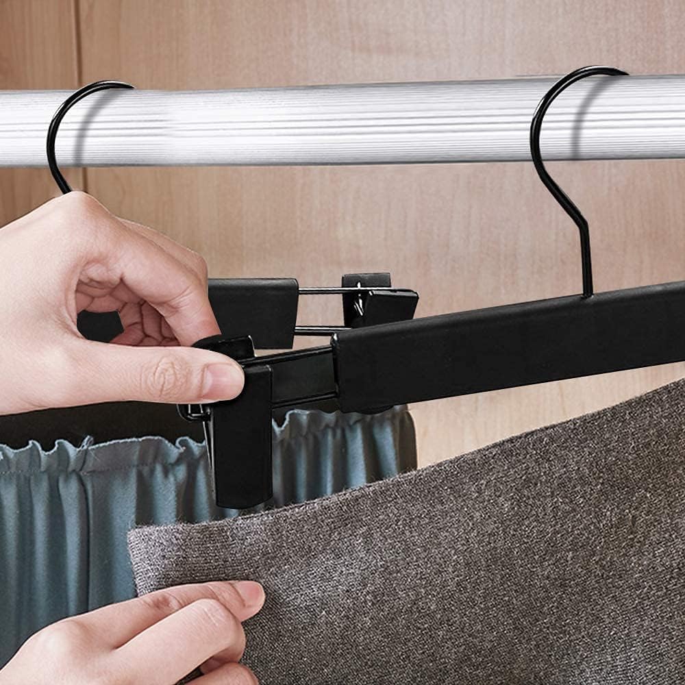 20 Stück Kleiderbügel mit starken Antirutsch verstellbaren Clips Haken, Platzsparende Hosenbügel für