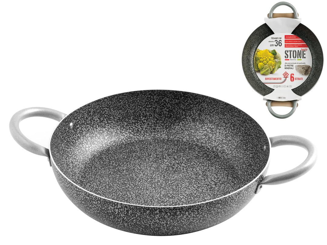 Home Family Stone Bratpfanne Antihaft mit 2 Griffen, Stein, Schwarz/Grau, 36 cm