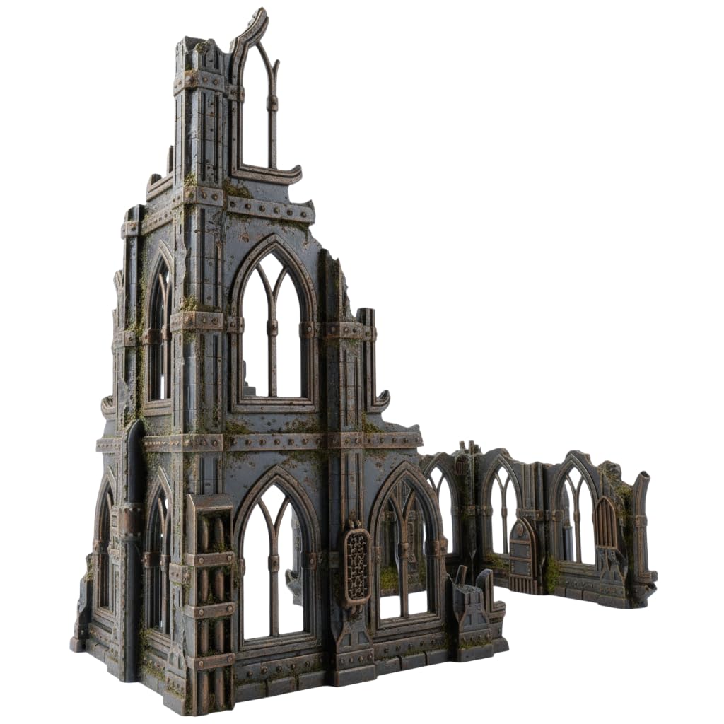 3D Vikings Serie Gothic Ruins – Set 1: Dreistöckiges ruiniertes Gebäude und angrenzender Überrest im