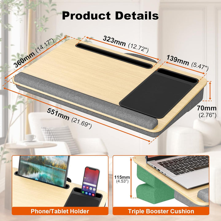 Laptopkissen für Bett mit Kissen, PUTORSEN Laptop Kissen Mausunterlage Passen bis zu 17,3 Zoll Noteb