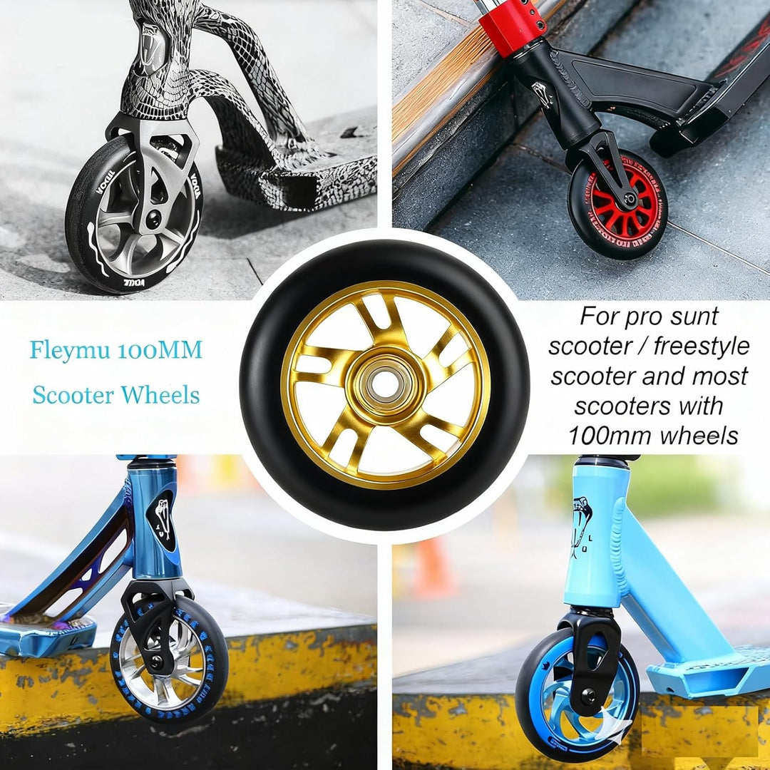 2 Stück Pro Stunt Scooter Rollen 100mm, Stunt Scooter Räder with ABEC-9 Bearings, Thickened PVC Repl