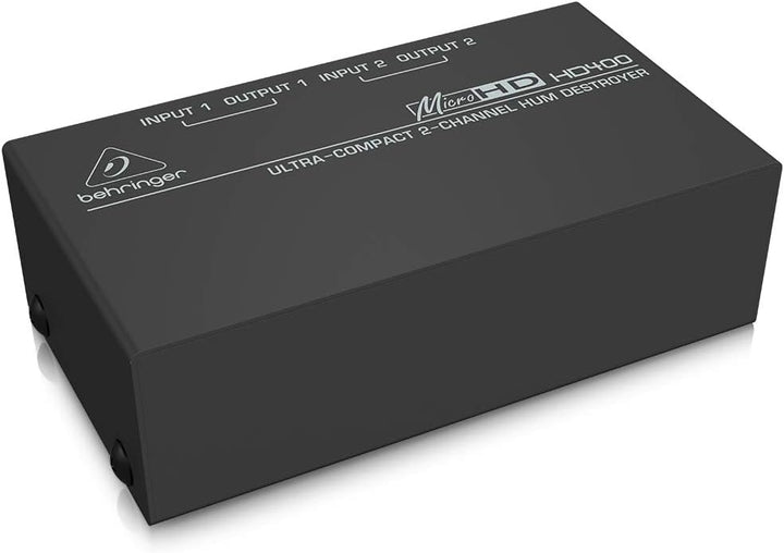 Behringer MICROHD HD400 Ultrakompakter 2-Kanal Brummzerstörer Bundle mit 2 x Cinch male auf 2 x 6,3m