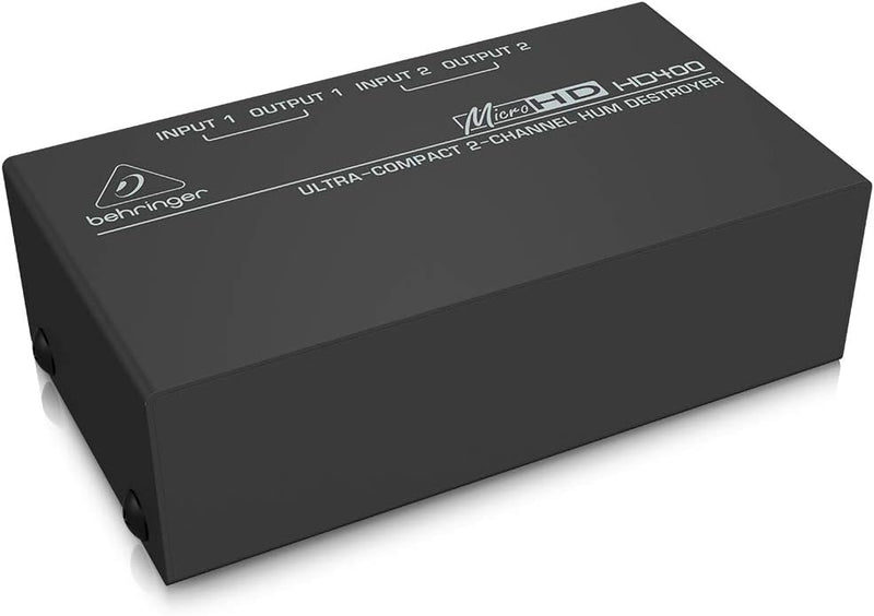 Behringer MICROHD HD400 Ultrakompakter 2-Kanal Brummzerstörer Bundle mit 2 x Cinch male auf 2 x 6,3m