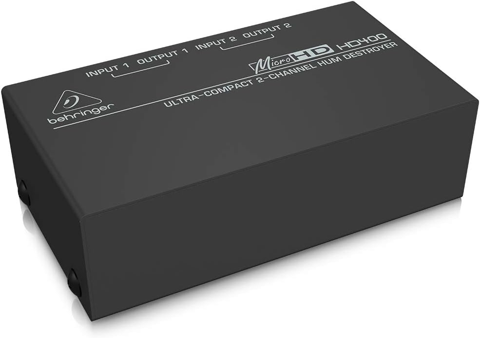 Behringer MICROHD HD400 Ultrakompakter 2-Kanal Brummzerstörer Bundle mit 3,5mm auf 2 x 6,3mm Kabel,