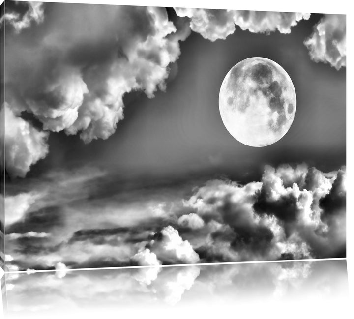 Monocrome, Vollmond, Format: 100x70 auf Leinwand, XXL riesige Bilder fertig gerahmt mit Keilrahmen,