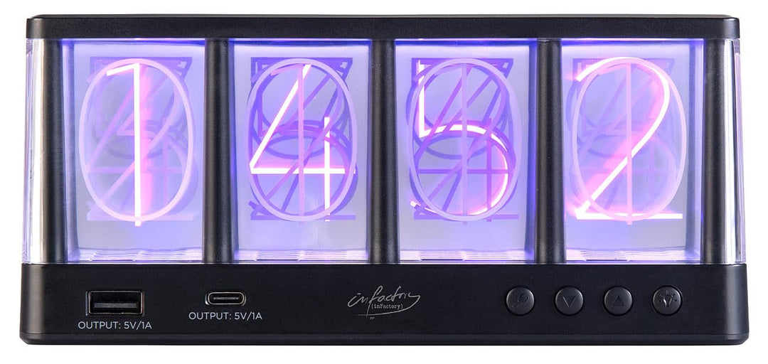 infactory Uhr: Tischuhr in Röhren-Optik, RGB-LEDs, USB-A/C-Anschluss, USB-betrieben (Tischuhr in Röh