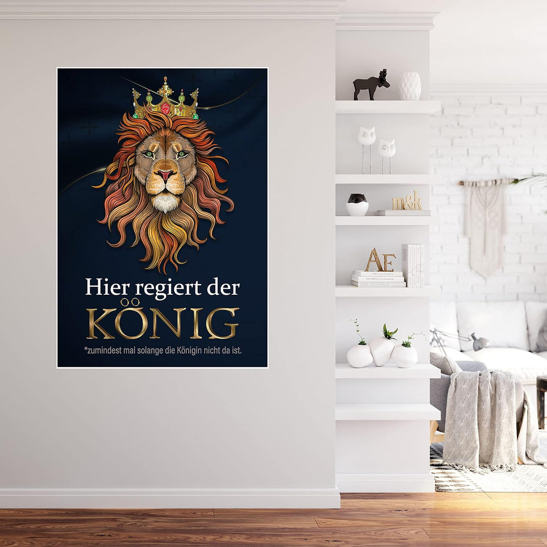 wandmotiv24 Poster als Wanddeko, Grösse Din A1, Hier regiert der König, Löwe, Königin, Afrika, Tiere