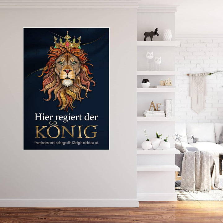 wandmotiv24 Poster als Wanddeko, Grösse Din A1, Hier regiert der König, Löwe, Königin, Afrika, Tiere