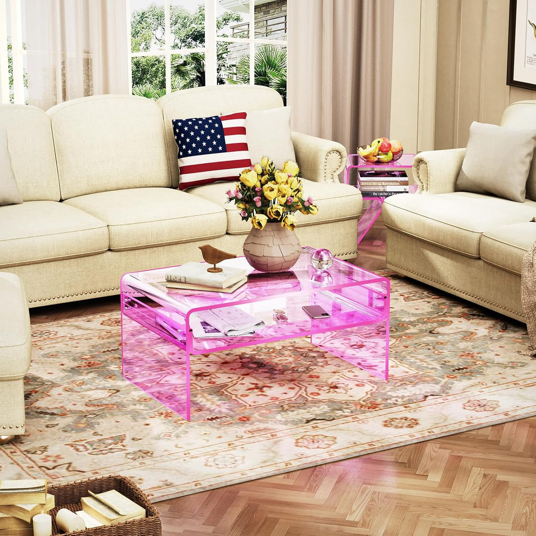 Acryl Couchtisch, Durchsichtig Acrylglas Couch Tisch für Wohnzimmer, Rosa, 80 x 50 x 38 cm Rosa 80 x
