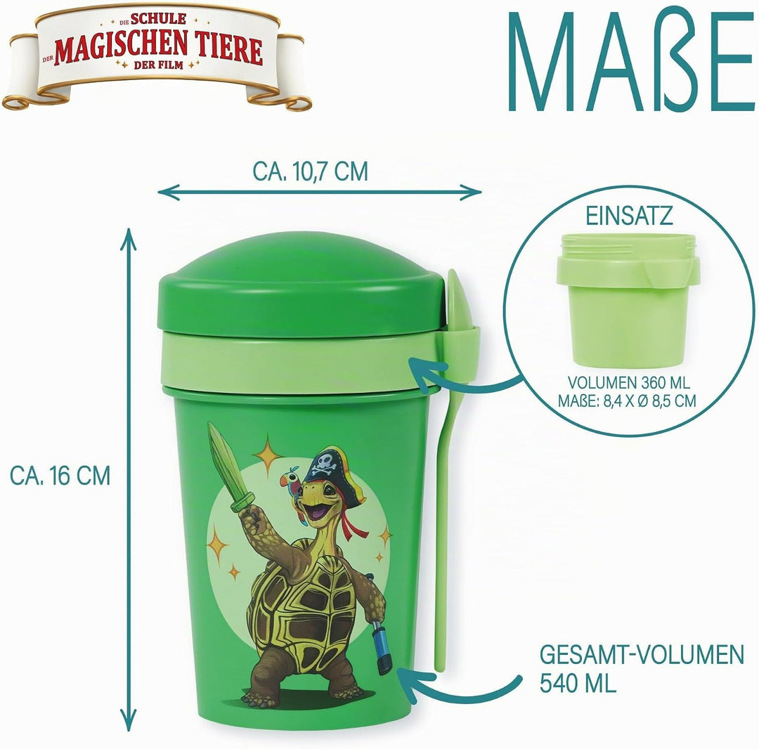 AWAVE Die Schule der Magischen Tiere Müslibecher To Go 540 ml rPET Grün Henrietta, Becher mit Löffel