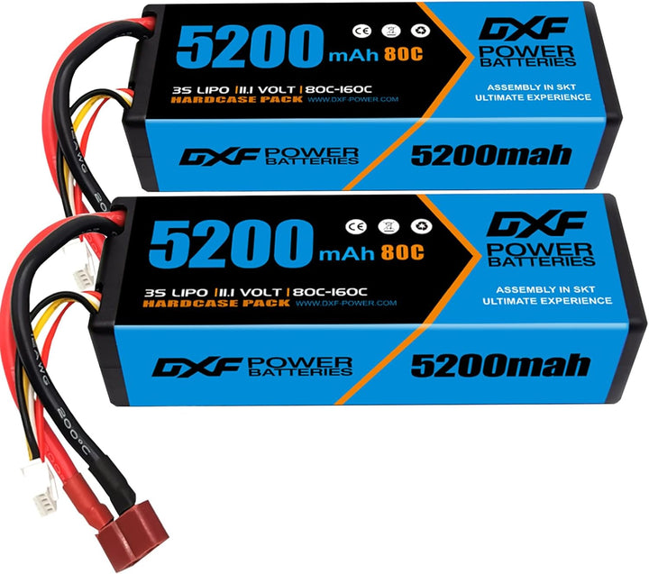 DXF 3S LiPo Akku 11.1V 80C 5200mAh Hardcase Batterie mit T Steck für RC Auto, RC Flugzeug, RC Hubsch