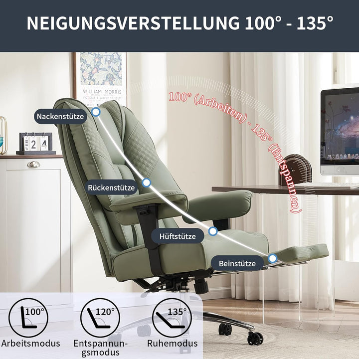 Chefsessel Ergonomisch 200kg - Schwerlast Bürostuhl, Taschenfederkern zur Rückenentlastung, Schreibt