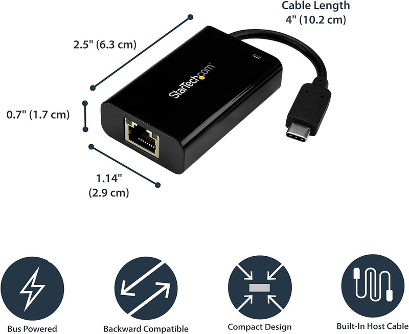 StarTech.com USB-C auf Gigabit Netzwerk Adapter mit PD 2.0 - USB 3.1 Typ-C 1Gbit/s NIC/Netzwerkadapt