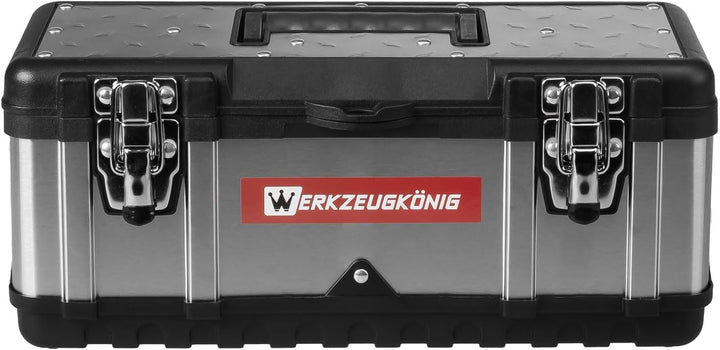 Werkzeugkoffer leer Edelstahl 39,5 x 18 x 17 cm Werkzeugkasten mit herausnehmbarer Ablage, Werkzeugk
