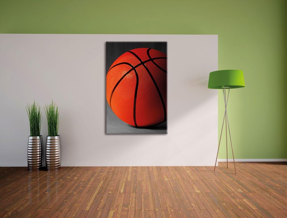 Pixxprint Basketball schwarzer Hintergrund / 100x70cm Leinwandbild bespannt auf Holzrahmen/Wandbild