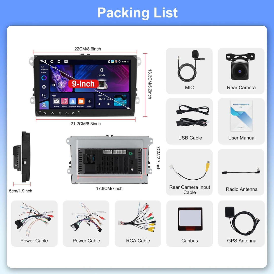 [4G+64G] Motorsi Autoradio für VW Seat Passat Golf 5 6 Polo Skoda mit Apple Carplay Android Auto, 9'