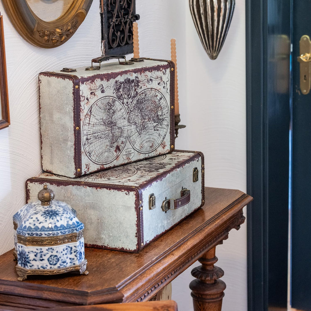 HMF VKO101 Vintage Koffer aus Holz | 2er Set | Versch. Grössen | Deko Weltkarte 2er Set Weltkarte, 2
