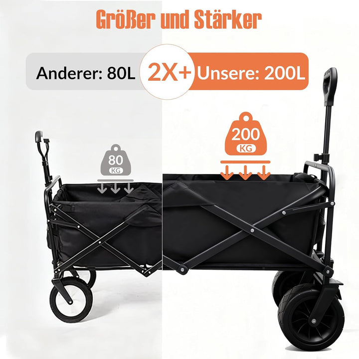 Sanycasa Bollerwagen faltbar 200L 200KG Tragkraft Gelände Strand geeingenet Bollerwagen mit Bremsen