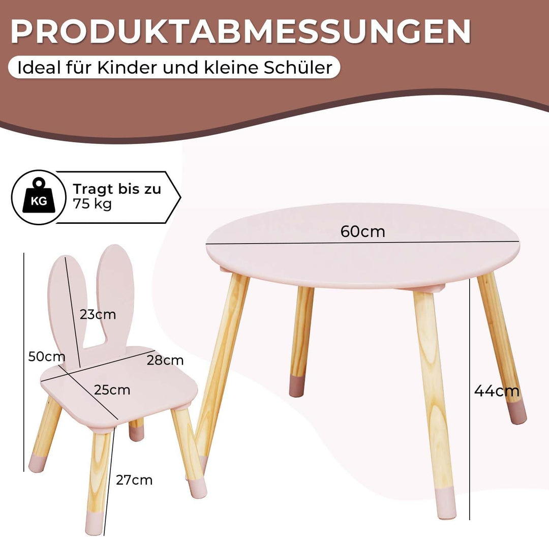 Rebecca Mobili Set mit Tisch und 2 Stühlen für Kinder, Tisch für Kinder mit Sitzen, rosa braun, MDF