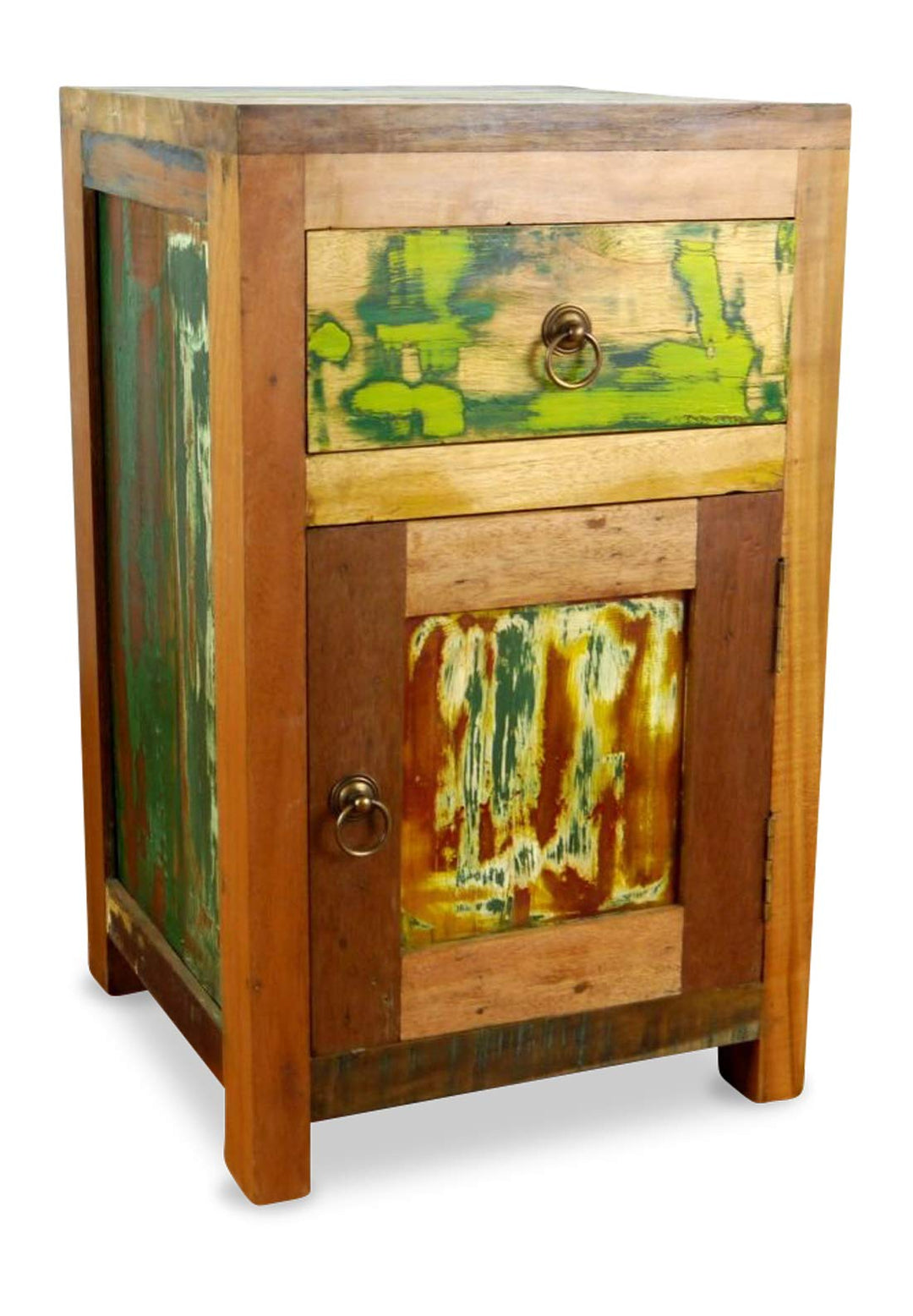livasia Teakholz Nachtschrank aus Java | Recyceltes buntes Bootsholz | Asiatische Möbel | Designer M