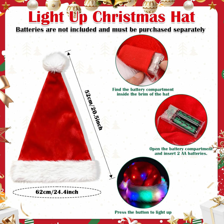 Hifot LED Weihnachtsmütze Erwachsene Nikolausmütze Plüsche Weihnachtsmann Mütze mit Licht Rote Santa