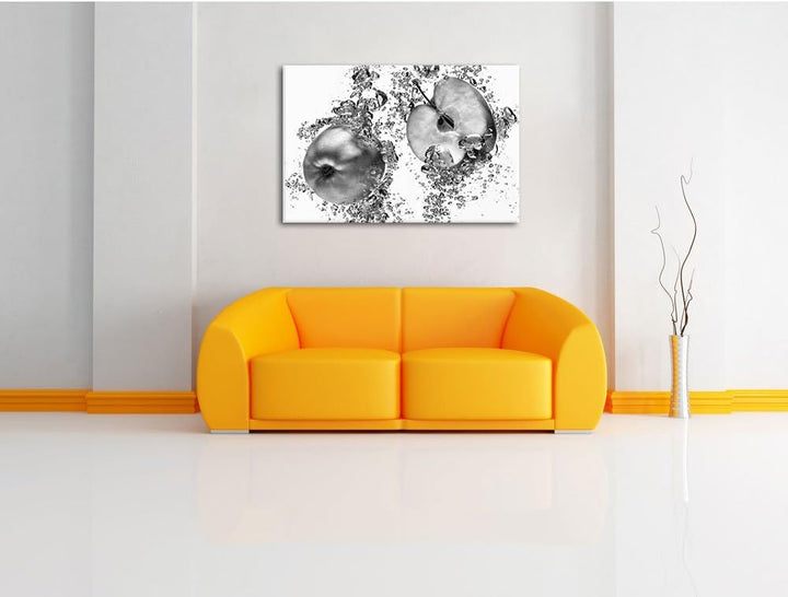 Pixxprint Monocrome, Frische Apfelscheiben im Wasser, Format: 100x70 auf Leinwand, XXL riesige Bilde