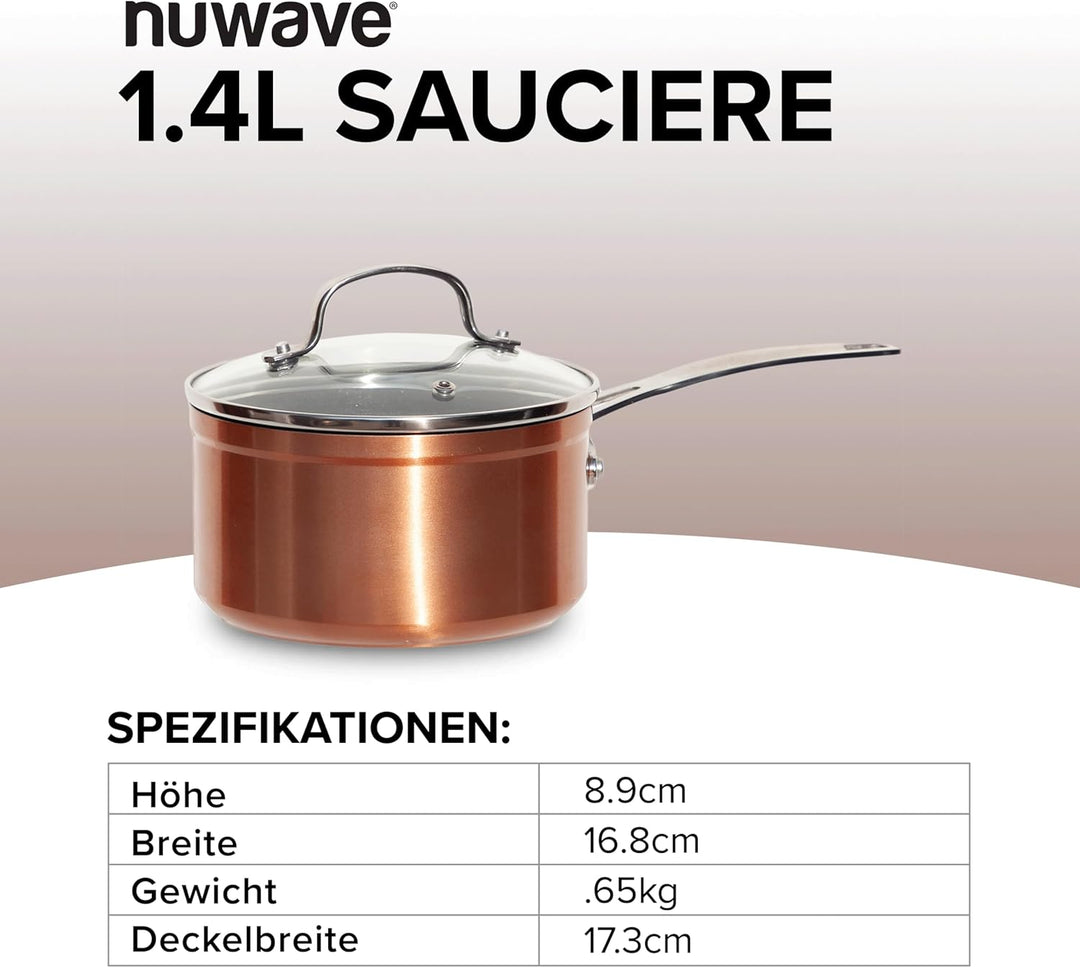 Nuwave 1,4L Gesundes Duralon Kupfer Keramisches Antihaft Kochtopf, PFAS-frei, Spülmaschinen- und Ofe