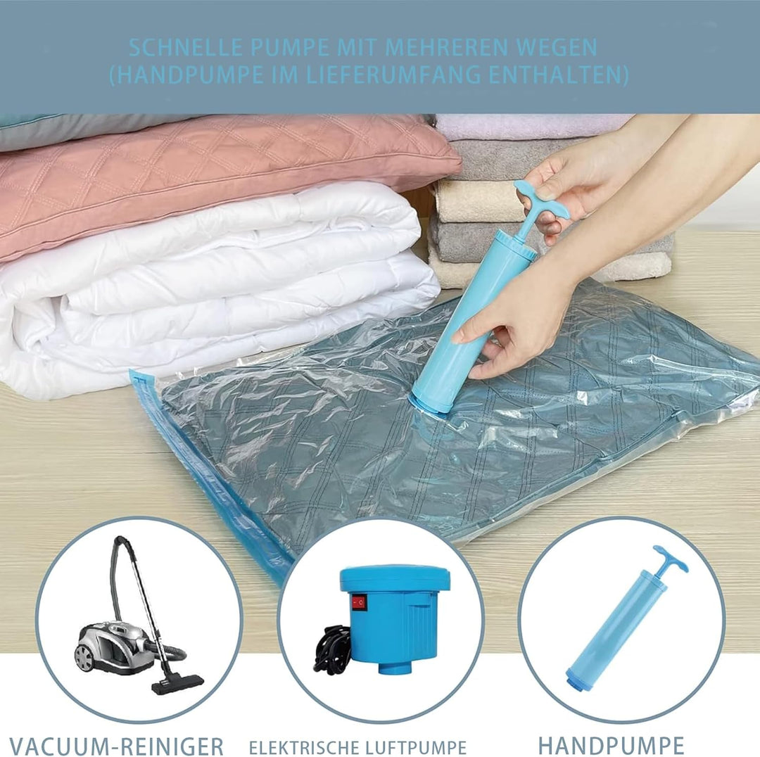 12 Stück Vakuumbeutel für Kleidung mit luftdichtem Ventil und Handpumpe Vakuum (6x50x70cm/4x60x80cm/