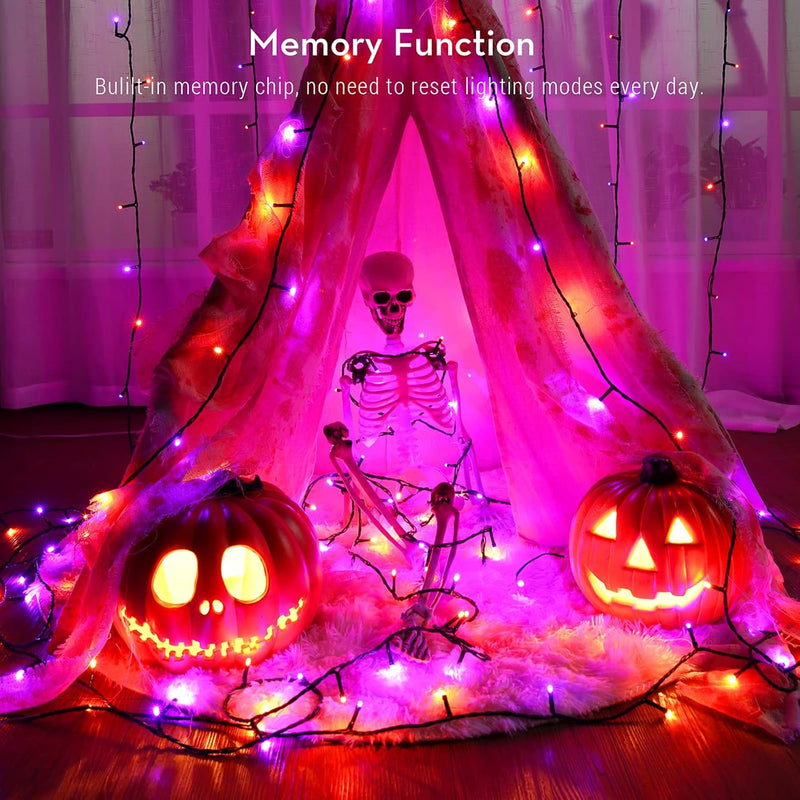 BrizLabs Halloween Deko Lichterkette Orange Lila, 20M 200 LED Aussen Weihnachten Lichterketten Steck