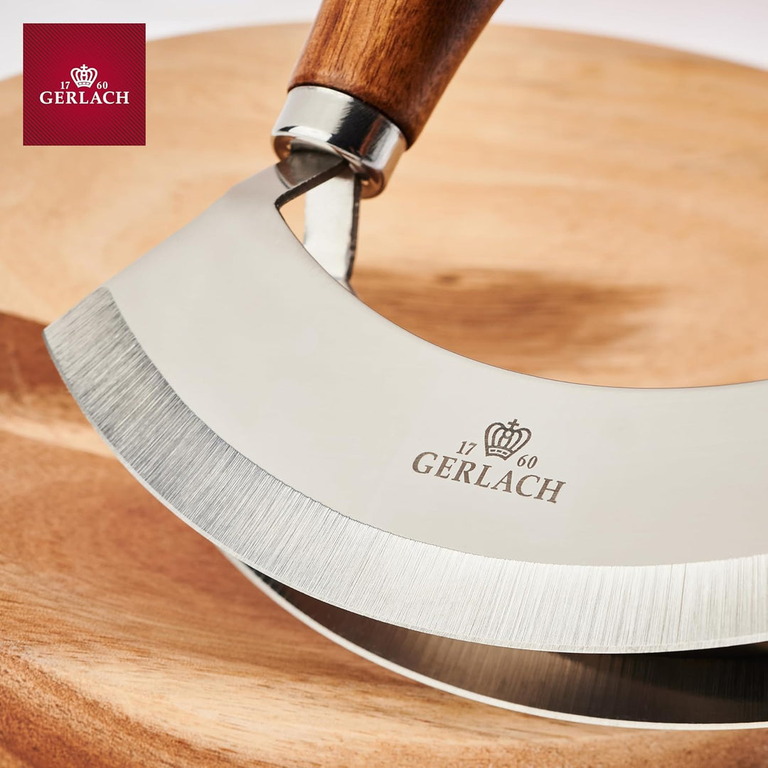 Gerlach Natur Kräutermesser mit Schneidebrett aus Holz Küchen-Gadget mit Holzbrett, Braun