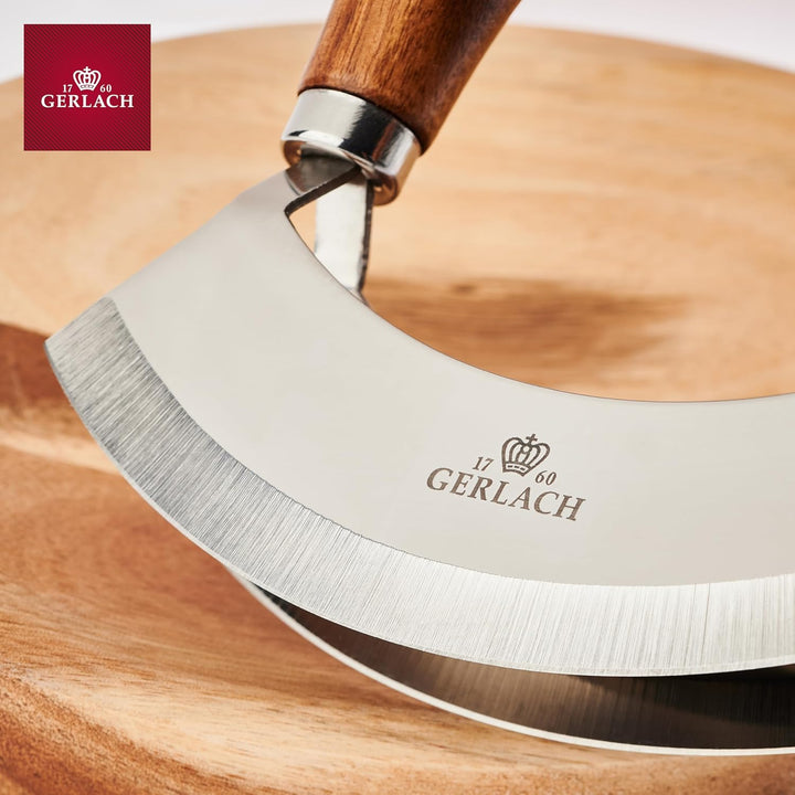 Gerlach Natur Kräutermesser mit Schneidebrett aus Holz Küchen-Gadget mit Holzbrett, Braun