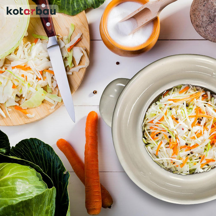 KOTARBAU® Sauerkraut Gärtopf Sauerkrauttopf 2,5L Tontopf mit Deckel Steinguttopf Fermentieren Dauerk