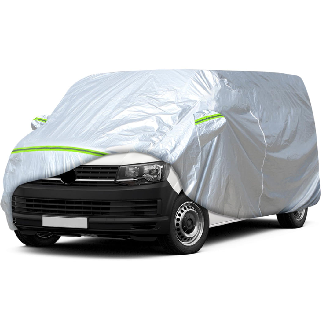 Autoabdeckung Wasserdicht Passend für VW T5 T6 LWB Transporter, Silber Vollgarage Autoplane mit Reis