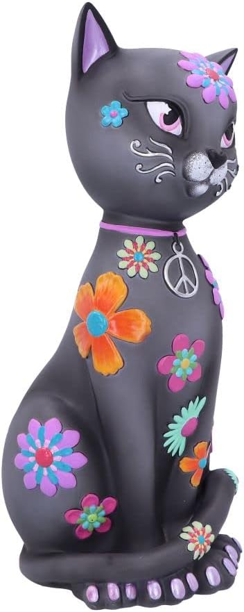 Nemesis Now Hippy Kitty 26 cm, Harz, schwarz, Hippie-Kätzchen, Hippie-Kitty-Figur, spirituelles Gesc