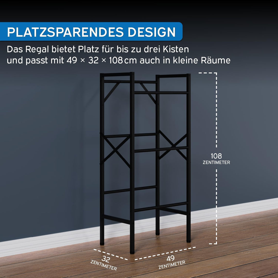 kör4u Getränkekistenregal Schwarz für 3 Kisten - Robustes Stahlregal mit 450 kg Tragkraft - Platzspa
