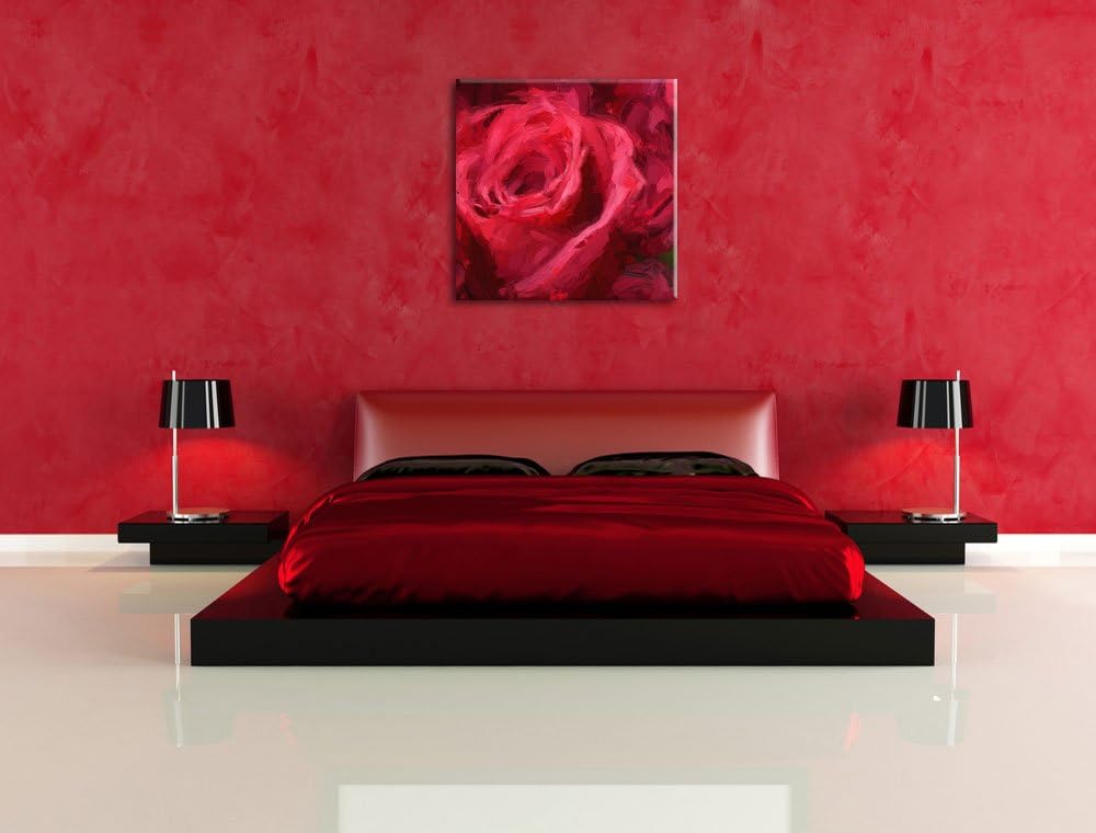Pixxprint Romantische Rosen Pinsel Effekt, Format: 70x70 auf Leinwand, 70x70