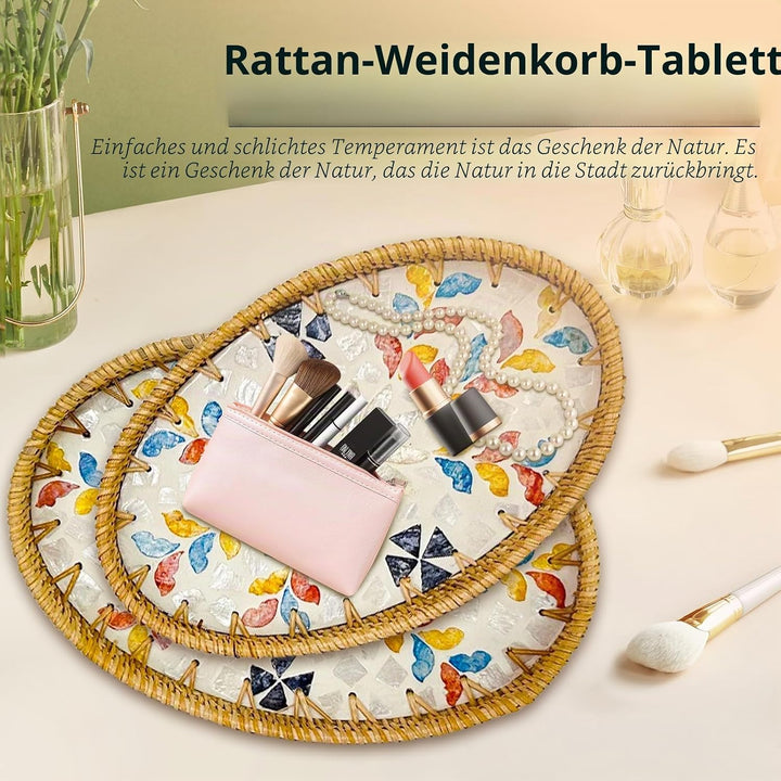 Joyeee Ovale Rattan-Tablett-Schalen, 2 Stück, Rattan-Aufbewahrungsschalen, dekorativer Weidenkorb zu