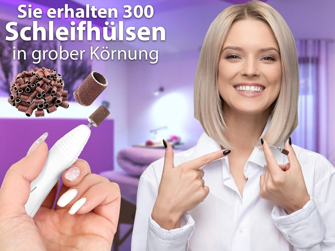Maniküre Set Elektrische Nagelfeile Fusspflegegerät mit Diamantschleifern und 300 Grobe Schleifhülse