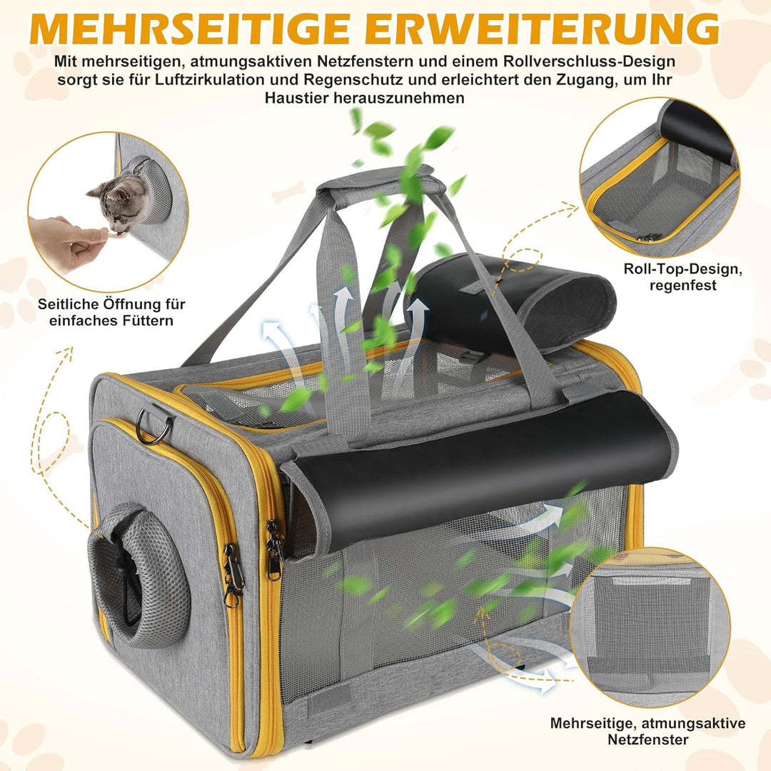 Pawinner Transportbox für Hunde Katze, 45x33x33 cm Katzentransporttasche für Reise & Auto, Faltbar H