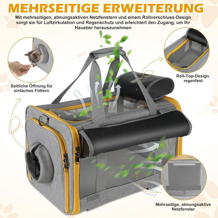 Pawinner Transportbox für Hunde Katze, 45x33x33 cm Katzentransporttasche für Reise & Auto, Faltbar H